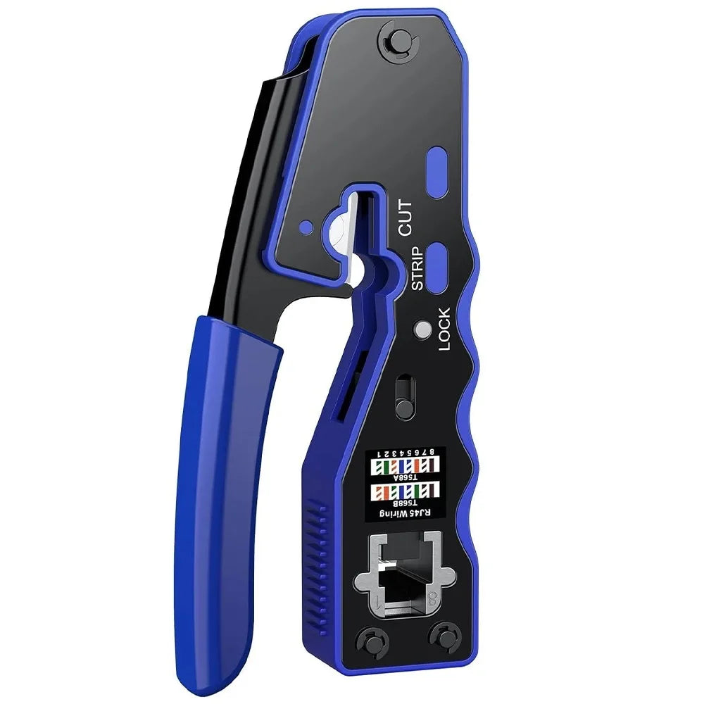 ZOERAX RJ45 Crimp Tool Ethernet Crimping Tool All-in-one Crimper For Pass Through Cat6 Cat5e Connectors With Replacement Blades