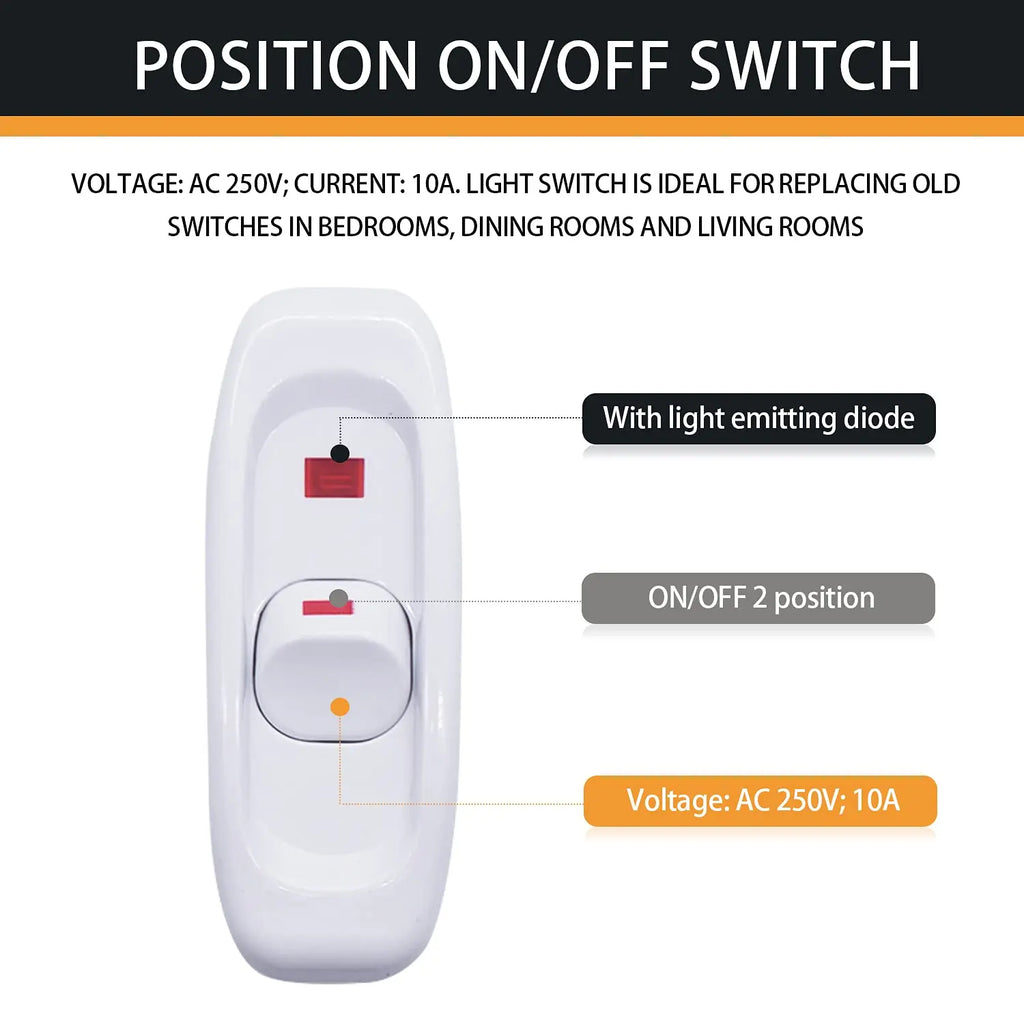 1/2/4pcs Inline Cord Switch Black white AC 250V 10A Heavy Duty Thru Switch On Off Lamp Bulb Wall Line Button Control Switch
