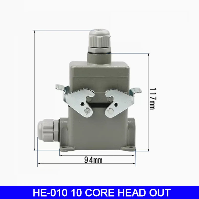High Base Rectangular Heavy Duty Connectors 4 6 8 10 16 20 24 32 48 Core Pins 16A Waterproof Aviation Plug Top Side Outlet