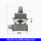 High Base Rectangular Heavy Duty Connectors 4 6 8 10 16 20 24 32 48 Core Pins 16A Waterproof Aviation Plug Top Side Outlet