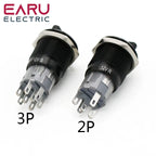 19mm Black Self-return Momentary Self-locking Fixation Waterproof DPDT Illuminated Metal Selector Rotary Switch 2/3 Position LED