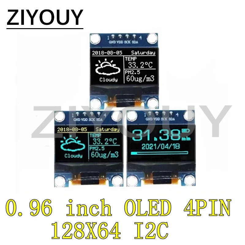 1PCS 0.96 OLED Display Screen Module I2C IIC 128x64 SS-D-1306 3.3V-5V Blue/blue Yellow/White for Arduino ESP32 ESP8266