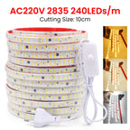 AC 220V LED Strip Waterproof 240Leds/M 3000K 4000K 6000K Home Decor Self Adhesive Tape Chain Light Flexible Ribbon Strip