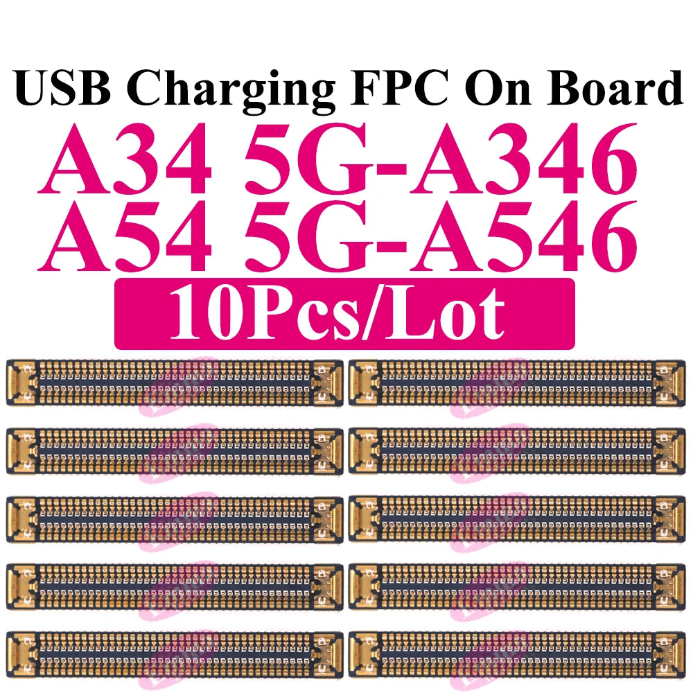 10Pcs Charging FPC Connector On Board For Samsung Galaxy A04s A14 A24 A34 A54 A05s A15 A25 A33 A35 Mainboard Flex Cable Plug