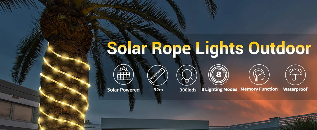 Solar String Lights Outdoor Waterproof LED Strip Rope Tube Lamp Christmas Fairy Garland String Lights for Garden Tree Yard Fence