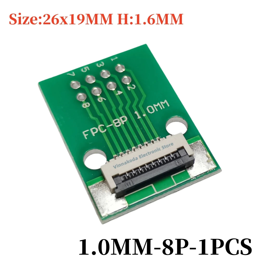 FFC/FPC Adapter Board with Soldered 1.0MM Flip Cover Lower Connector Straight or Bent Pins Available, 4/6/8/10/12/14/16/20/30P