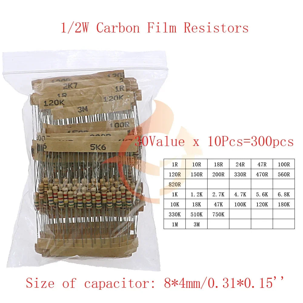 Carbon Film Resistors Assortment Kit set 1/8W 1/4W 1/2W 1W 2W 3W 5W 5% Electronic Components resistor package