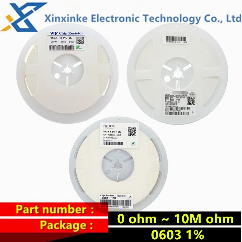 5000PCS 0603 Resistor SMD Accuracy 1% 0 Ohm ~ 10M Ohm 1R 10R 100R 150R 220R 330R 0 1 10 100 150 220 330 Ohm 1K 2.2K 10K 30K 100K