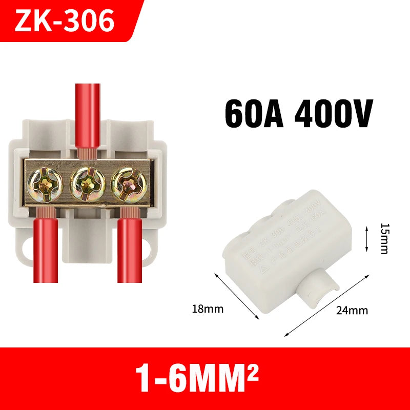 High Power Branch Terminal Quick Wire Connector Terminal Block 400V Electrical Cable Junction Box ZK-306 T-Type Wiring Terminal