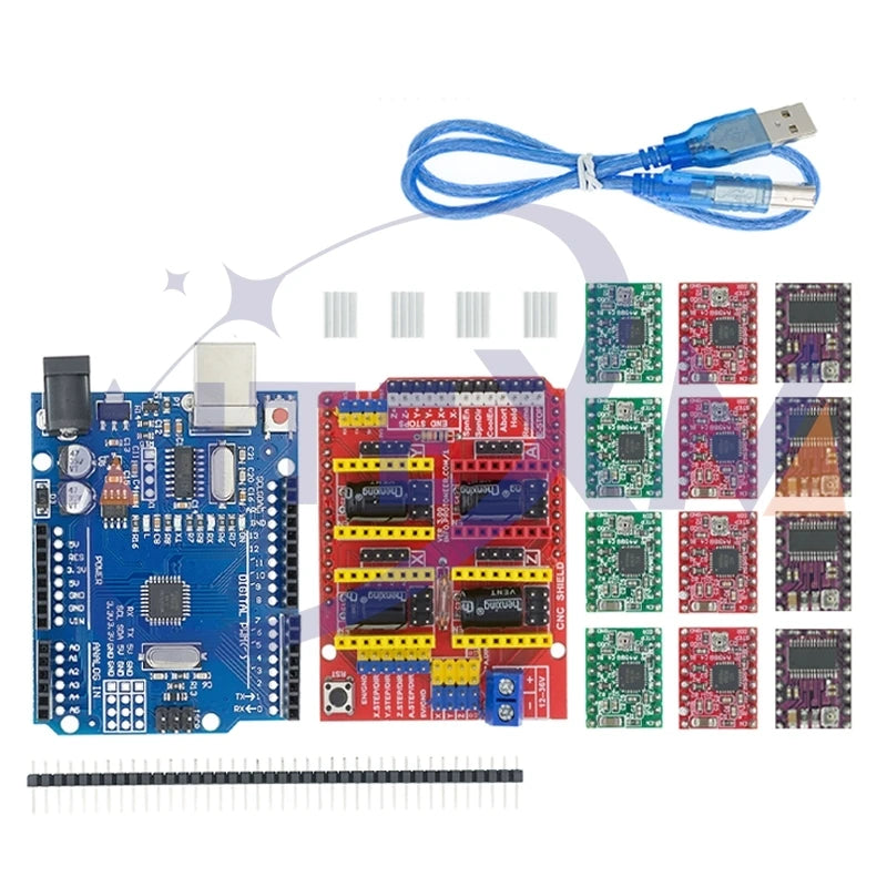 CNC Shield V3 Engraving Machine 3D Printe+ 4pcs DRV8825 Or A4988 Driver Expansion Board For Arduino + UNO R3 With USB Cable