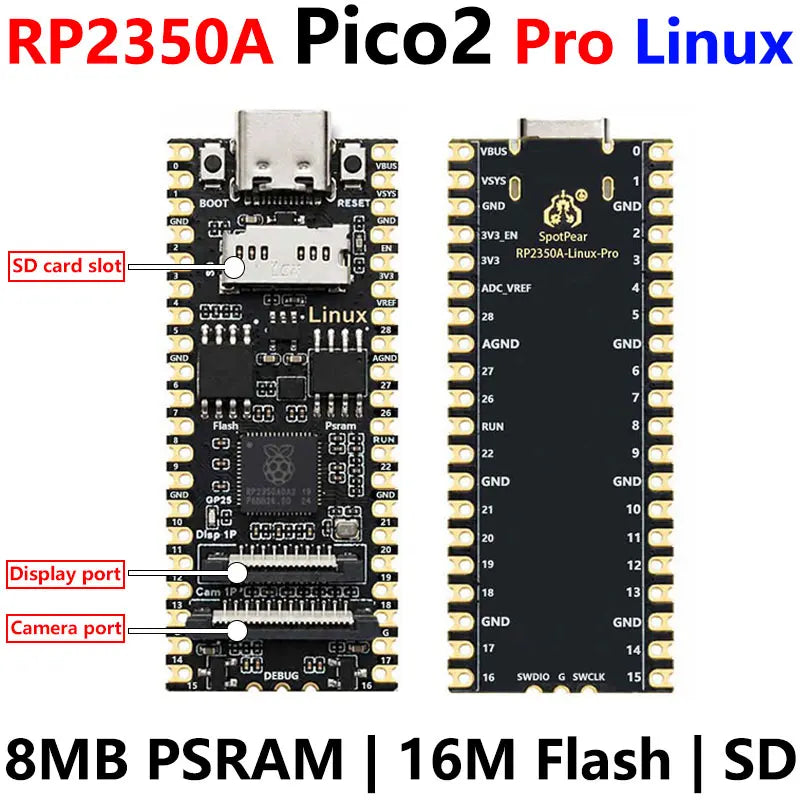 Raspberry Pi Pico 2 RP2350A Linux Pro Development Board N16R8 16MB Flash 8MB PSRAM RISC-V Dual Core Type-C Display Camera IoT