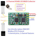 2CH -55 to +125C Modbus Temperature Sensor Module DS18B20 RS485 Adapter Board for PLC Paperless Recorder Thermostatic Controls
