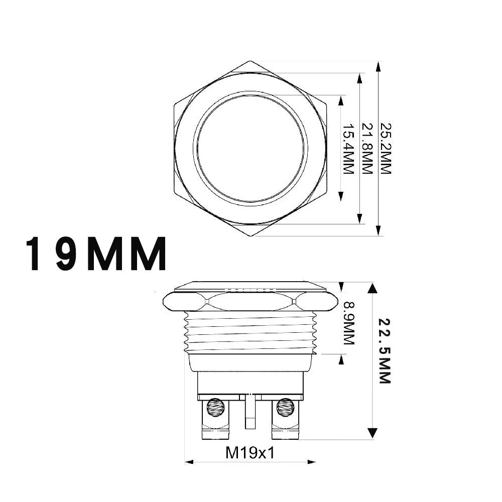 20pcs 16/19/22mm Momentary Reset Metal Push Button Waterproof Switch Screw Terminal Doorbell PC Power Switch Flat High Head 1NO