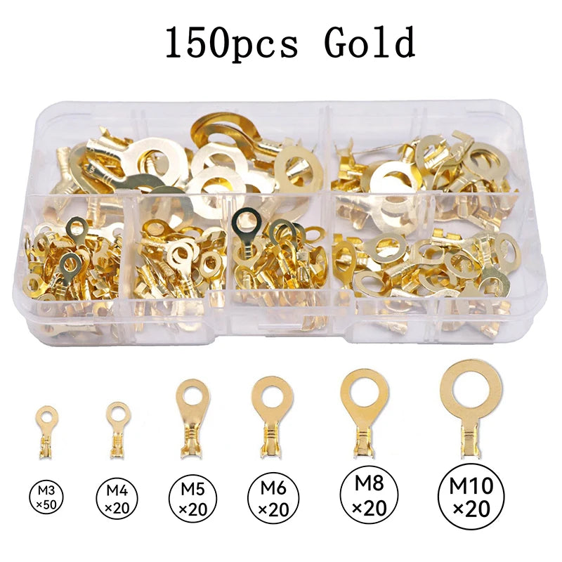 150/300/540pcs Boxed Terminal Block Wire Connector M3-M10 O-type Ground Lugs Terminal Cold-Pressed Copper Tab Wiring Nose