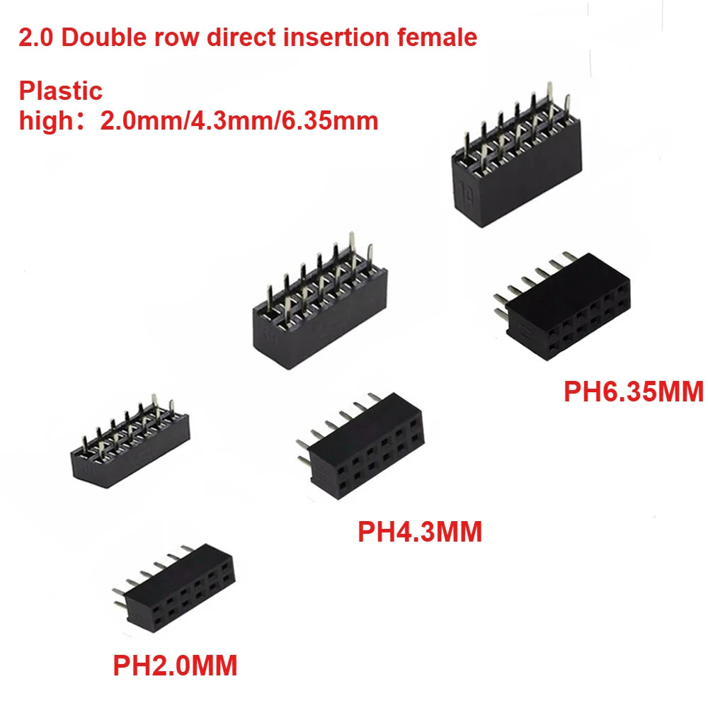 10pcs 2.0mm Double Row Straight Female 2-40P Pin Header Socket Connector 2x2-25Pin PH=4.3/6.35/2.0MMGold-plated PCB Connector