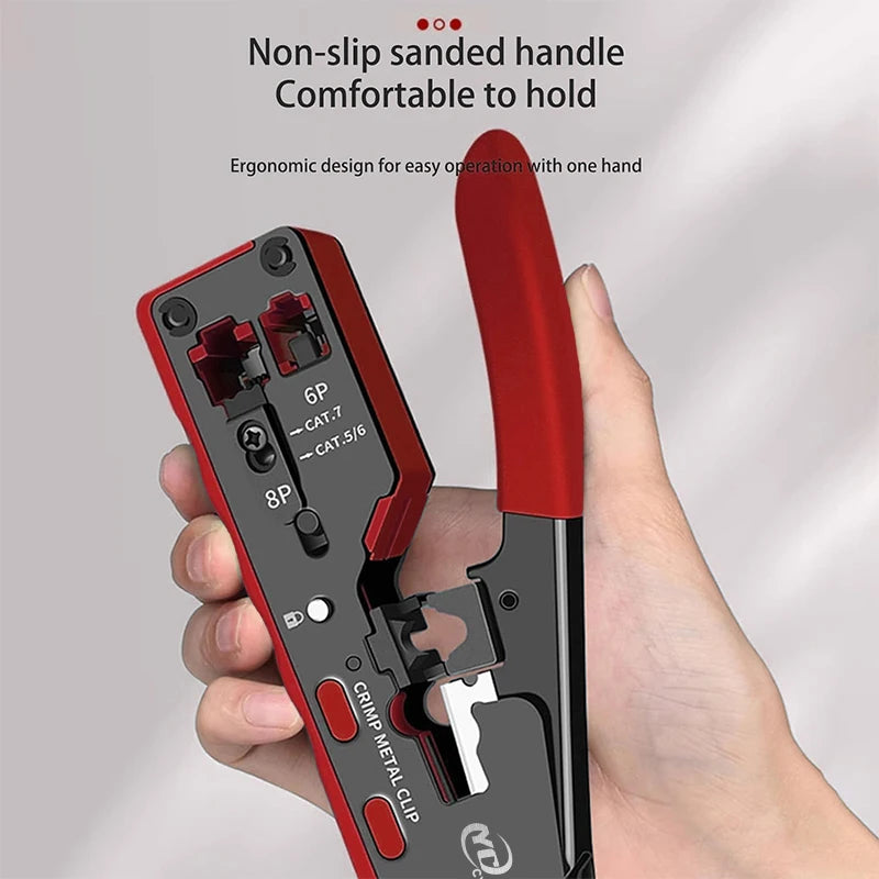 Rj45 Rj12 Rj11 Pass Through Crimp Plier Cat7 Cat6 Cat6A Cat5 Cat5e Stripping Crimping Tool with 8P/6P Ethernet Connectors