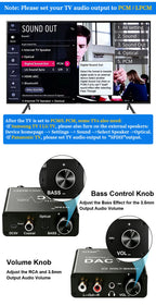192KHz/24Bit DAC Digital to Analog Audio Converter Digital SPDIF Optical Toslink Coaxial to Analog Stereo L/R RCA and 3.5mm Jack