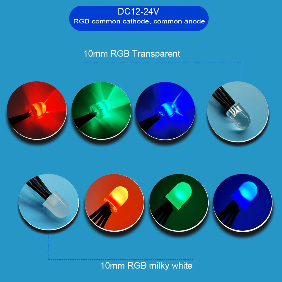 DC12-24V 10mm LED beads Red Green Blue Purple Yellow Pink white UV Round Pre-Wired Water Clear LED With Plastic Holder 10PCS/lot