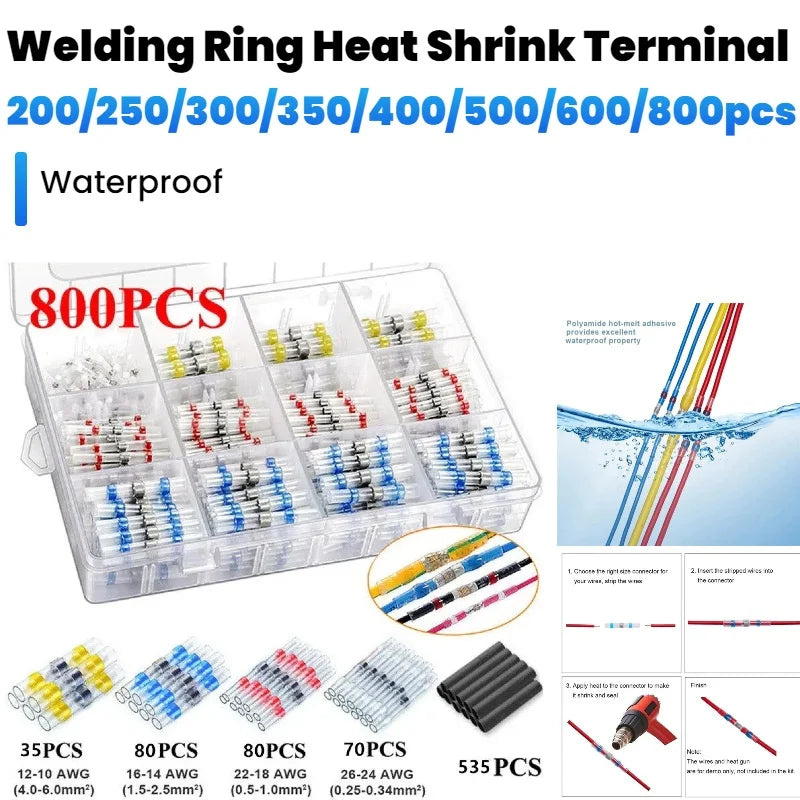 300pcs-800pcs Solder Sealed Wire Connectors Heat Shrink Solder Butt Connectors Solder Connector Kit Automotive Marine Insulation