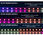 WS2805 Pixels LED Strip Light RGBCCT 5 in 1 Addressable LED Lights Dual Signal RGB WW CW 3000K-6500K DC12V 24V 1 IC to 3/6/7 LED