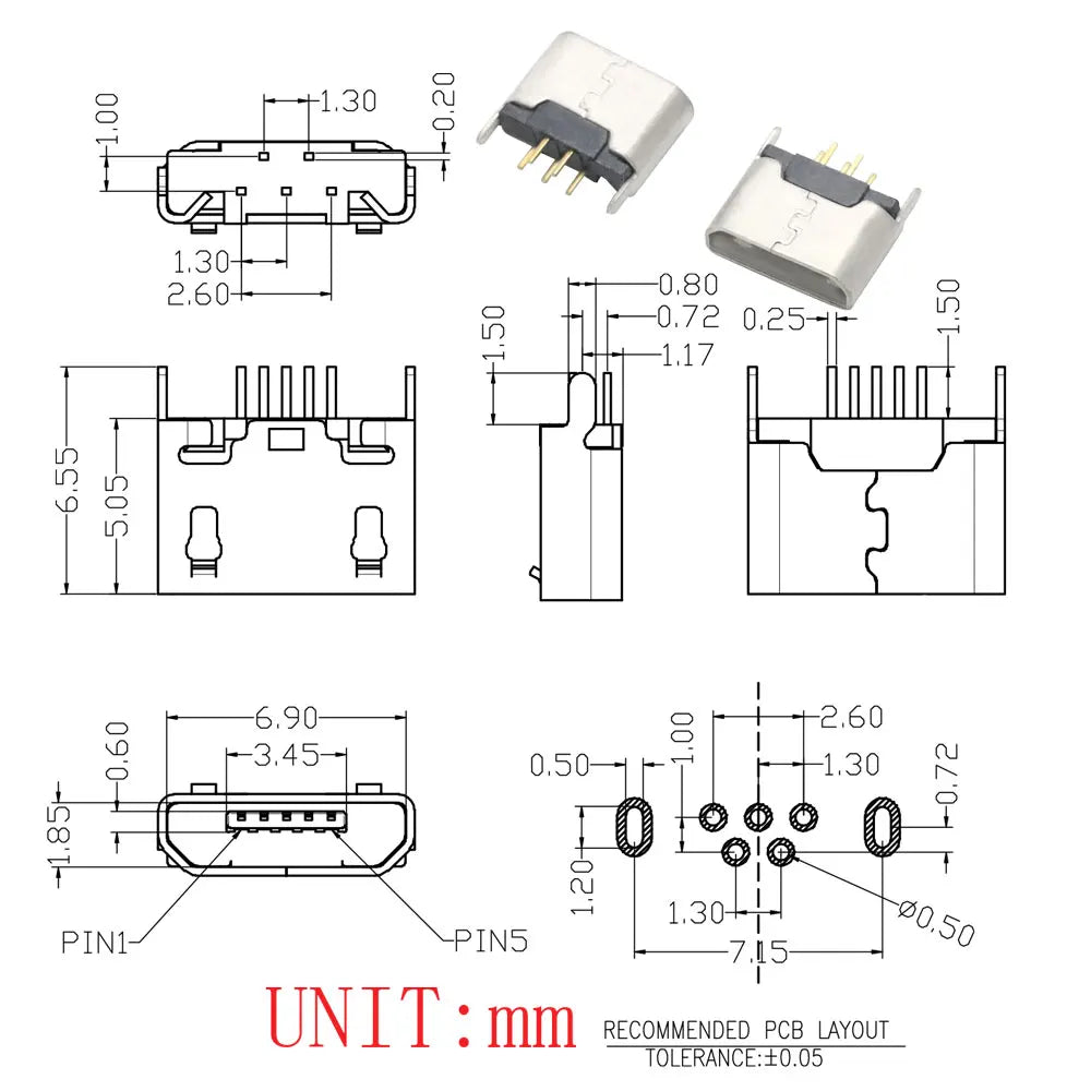 10PCS Micro USB 2P 5P Jack Charging Port Plug Dock Charger DIP SMD For Phone Tabletels Speakers Etc Port Socket Power Connector