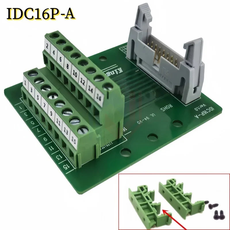 IDC16 IDC 16 Pin Male Connector to 16P Terminal Block Breakout Board Adapter PLC Relay Terminals DIN Rail Mounting
