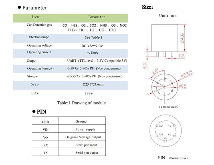 1PCS YYS Electrochemistry Gas Sensor Module SO2 NO2 H2S NH3 O2 O3 CO CL2 ETO H2 PH3 Sensor Gas UART Output SM4