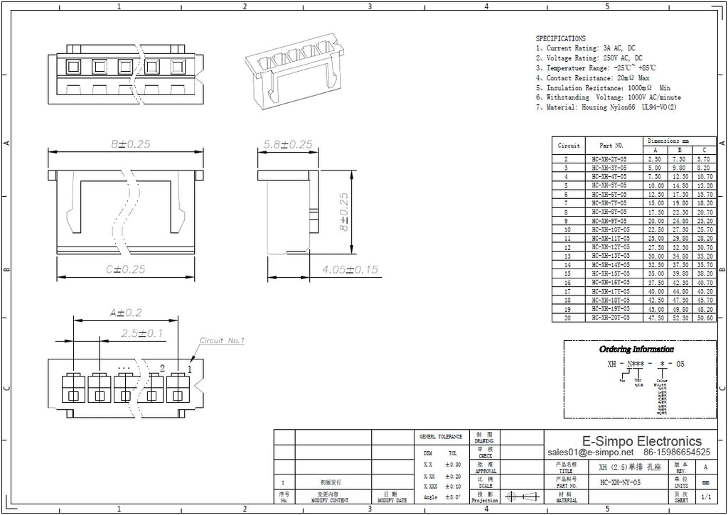 10set  Xh2.54mm 2/3/4/5/6/7/8pin Terminal +male Housing+female Housing Plastic Shell Comnector Kit