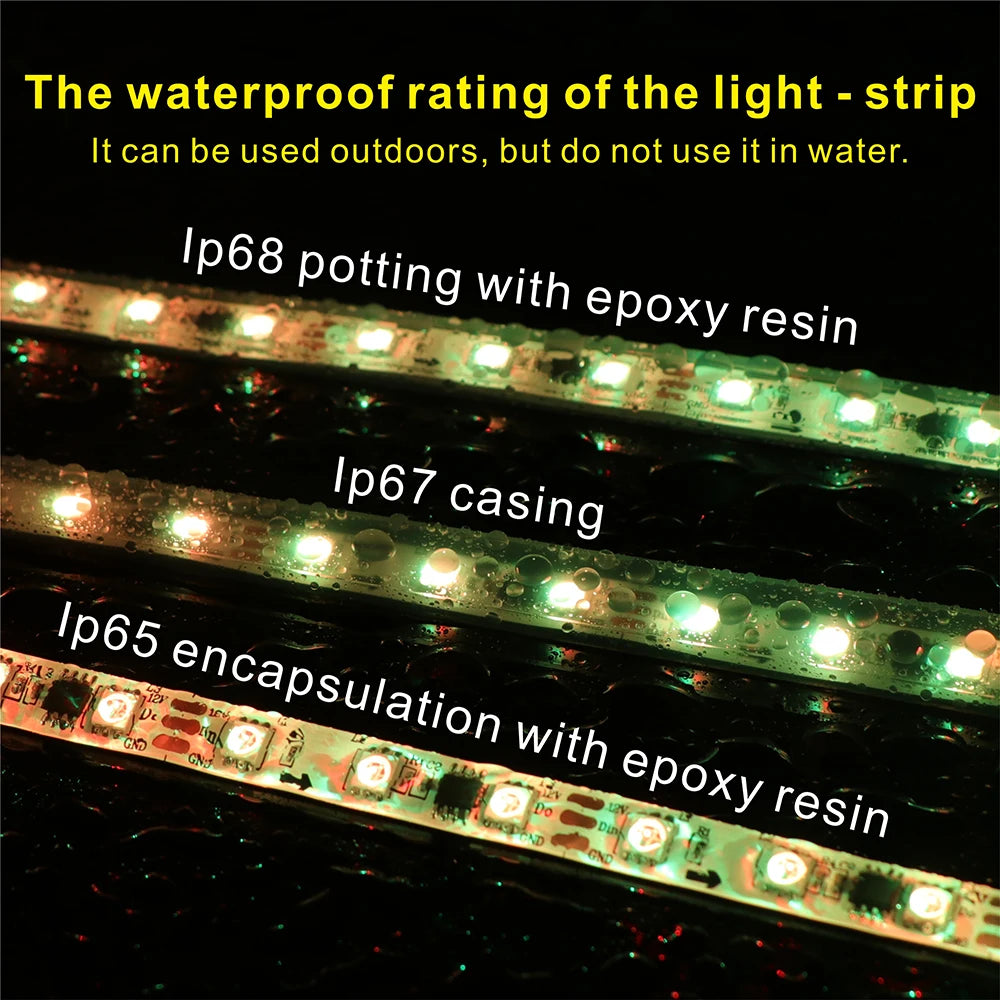 WS2811 Magic Color RGB LED Strip SMD5050, DC12V. Addressable, 30/48/60/84/96 LEDs. External: 1 Control IC Controls 3 Lighting LE