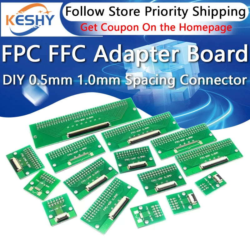 FPC/FFC Flat Cable Transfer Plate FPC FFC Adapter Board Directly Inserted DIY 0.5mm 1.0mm Spacing Connector 6P 8P 10P 20P 30-60P