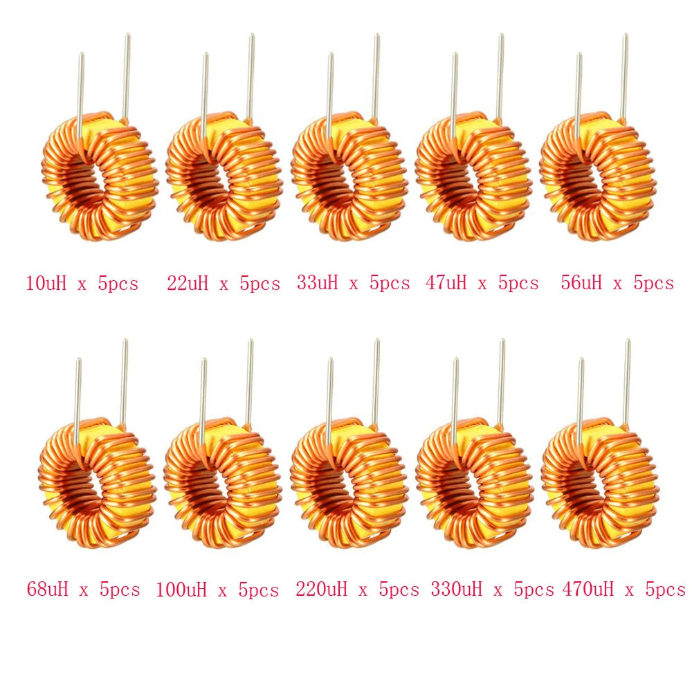 50pcs 10Models Toroid Core Inductor 10uH-470uH  Winding Magnetic Inductance Assorted kit