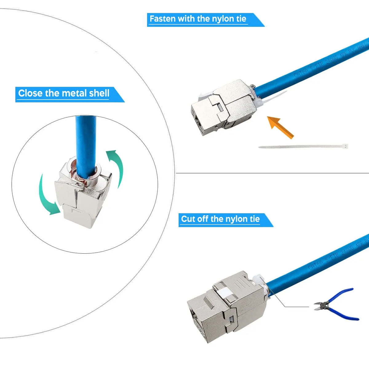 ZOERAX 6PCS RJ45 Cat7 Cat6A Keystone Jack Toolless Type Zinc Alloy Module Jacks Adapter Coupler for 22 to 26 AWG