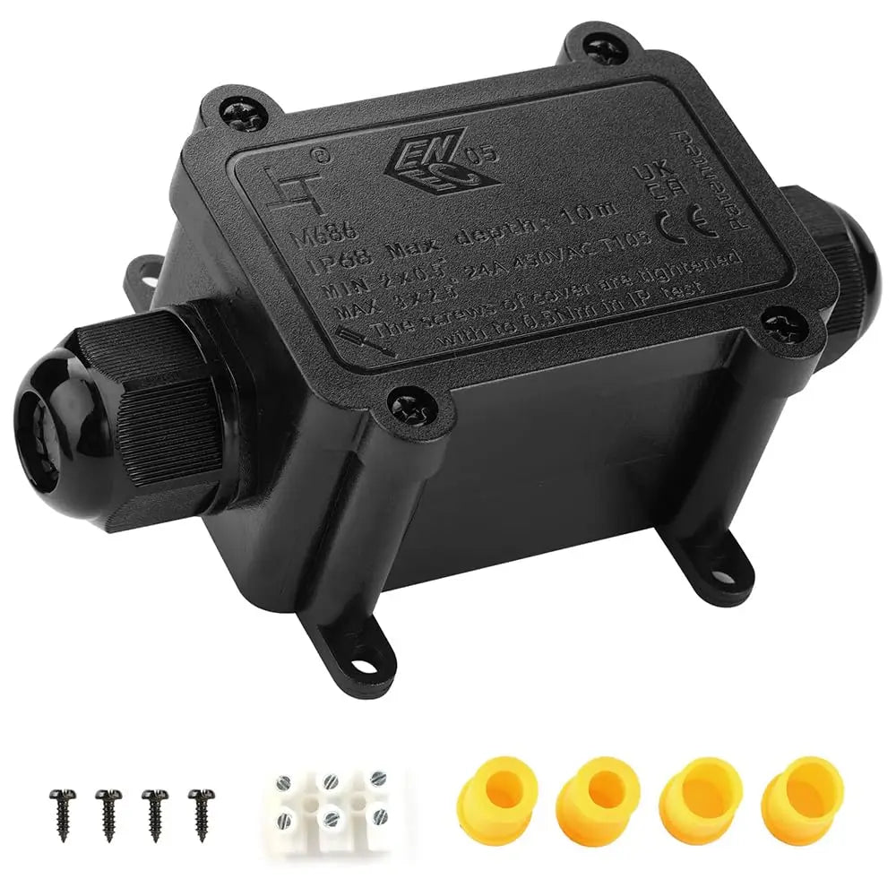 IP68 Waterproof Junction Box 2Way 1IN1OUT M20 Cable Glands Ø4-8mm 6-11mm Wire Range Outdoor LED Underground Lighting Connector