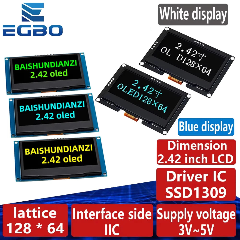‌2.42 Inch SSD1309 OLED Display Module 128x64 HD Screen - SPI/I2C Dual Interface 7-Pin Compatible with for Arduino UNO R3