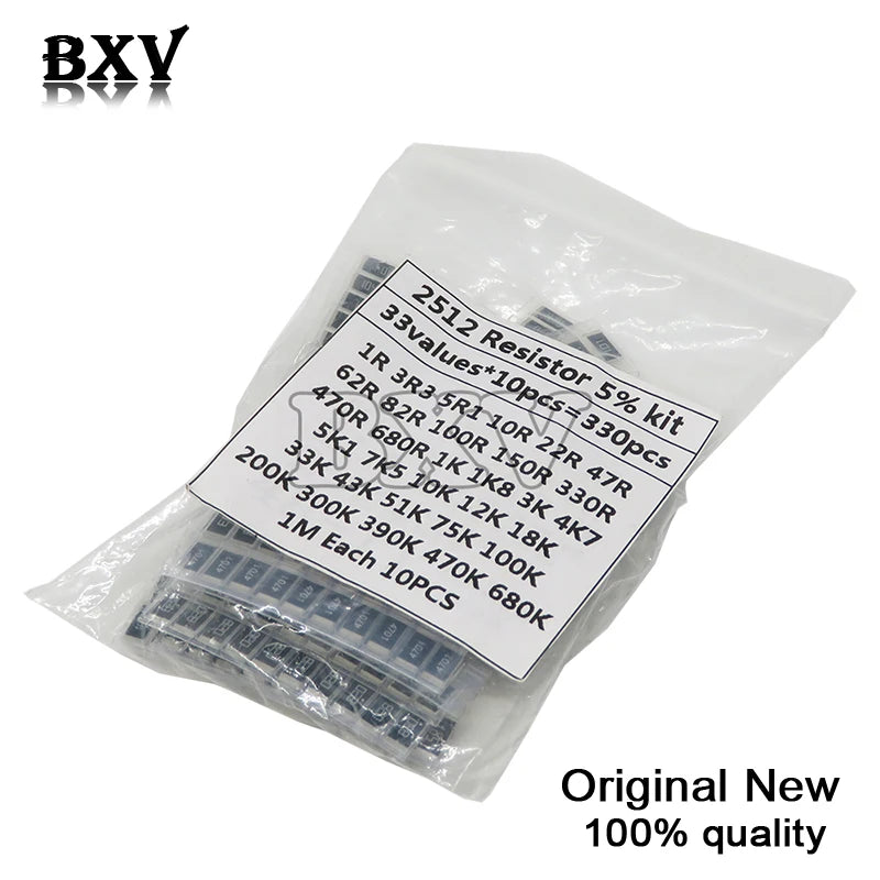330PCS 1 Ohm-1M Ohm Electronic Resistors 5% 2512 SMD Resistor Assorted Kit Set 10R 47R 100R 10K 470K 680K Smd Resistor Pack
