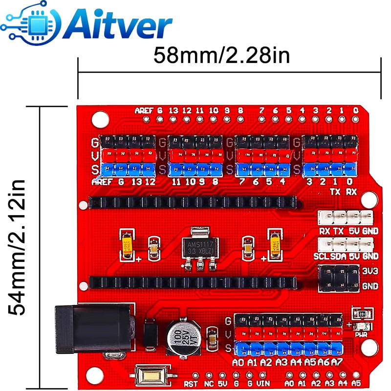 Nano Expansion Shield I/O Extension Board for Arduino Nano V3.0 Prototype Module – Blue/Red