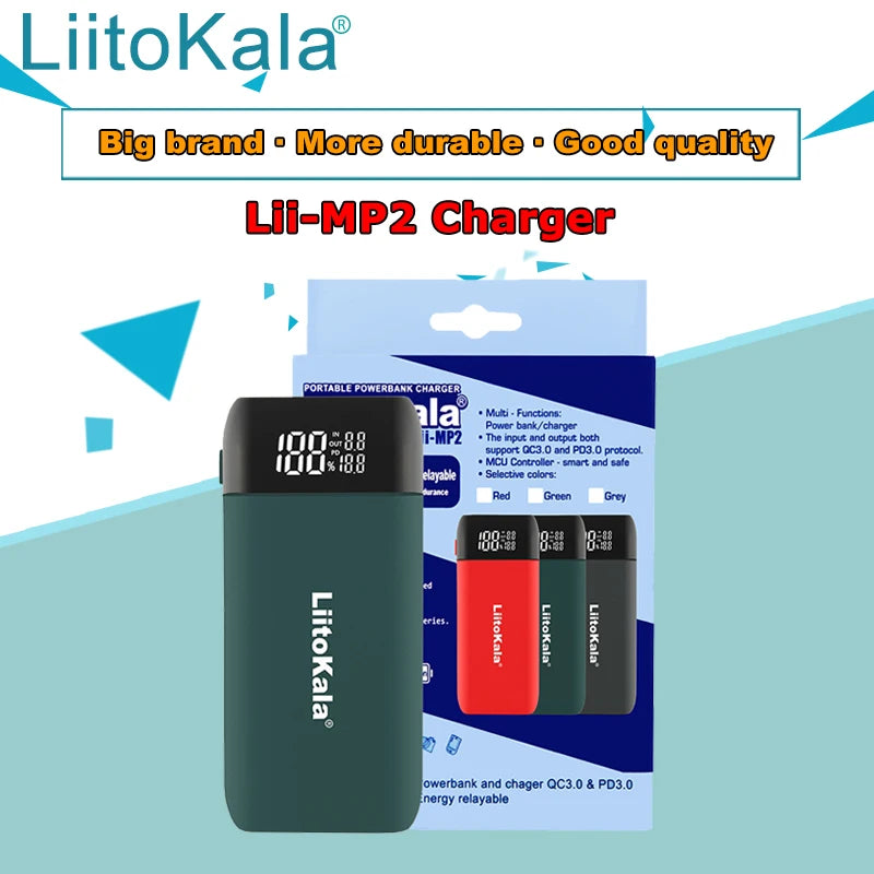 LiitoKala Lii-MP2 21700 18650 Power Bank QC3.0 Fast Charging Type-C INPUT USB Charger 20700 Mobile Power LCD Battery Charger