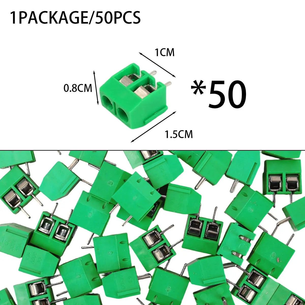 50-200PCS KF301 KF306 2P PCB Terminal Block Connector 5.0mm Pitch Straight Pin 10A Screw Terminal Spliceable for DIY Electronics