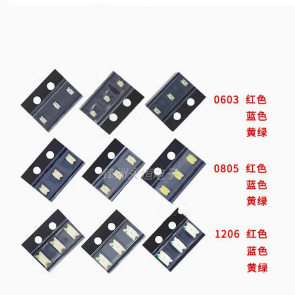 100PCS 0603 LED High Brightness Luminous 0805 Red, Yellow, Blue, White, Emerald Green 1206