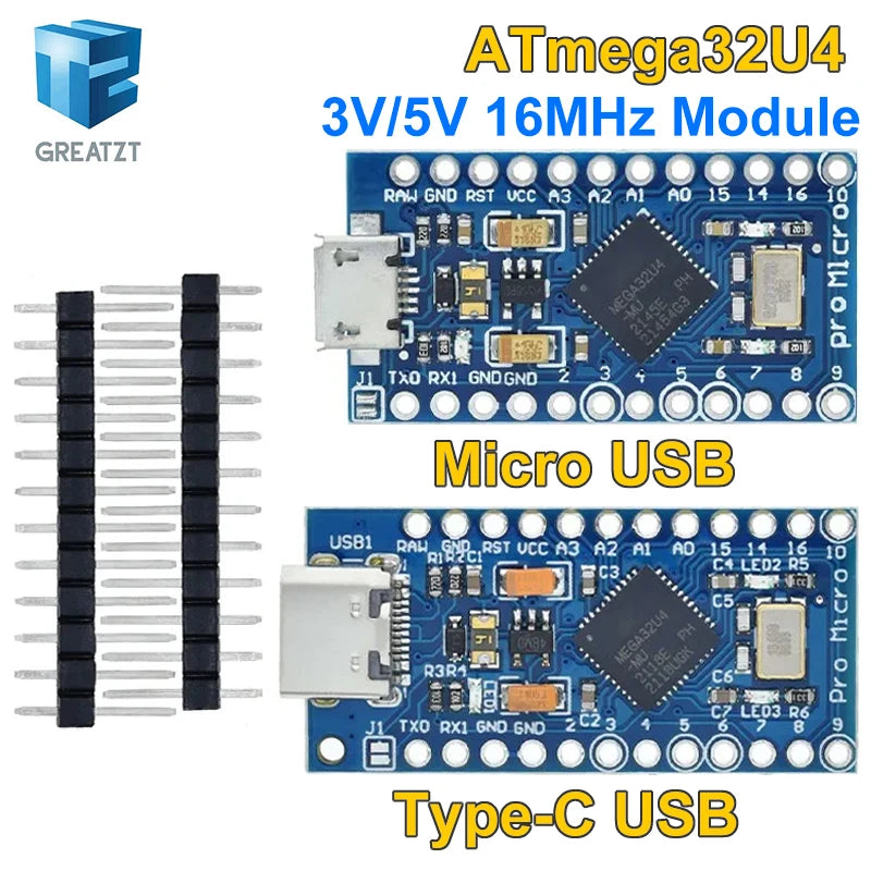 Pro Micro ATmega32U4 5V 16MHz Replace ATmega328 For Arduino  Pro Mini With 2 Row Pin Header For Leonardo Mini Usb Interface