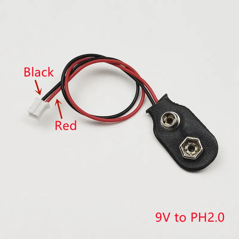 5Pcs 9V Battery Clip to XH2.54 PH2.0 2Pin Terminal Wire 15cm DC Power Adapter Cable Red Black