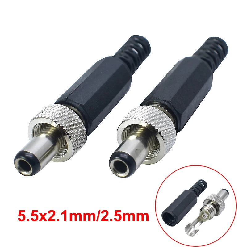 2-10PCS 5.5MMx2.1MM/2.5mm Screw Locking DC Power Connector Female Plug & Metal Panel Mount Socket Locable Secure Standard Plug