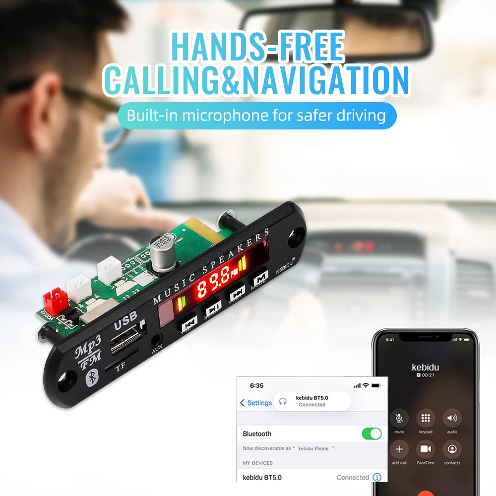50W Amplifier MP3 Decoder Board DC 6V 18V Bluetooth 5.0 Car MP3 Player USB Recording Module FM AUX Radio For Speaker Handsfree
