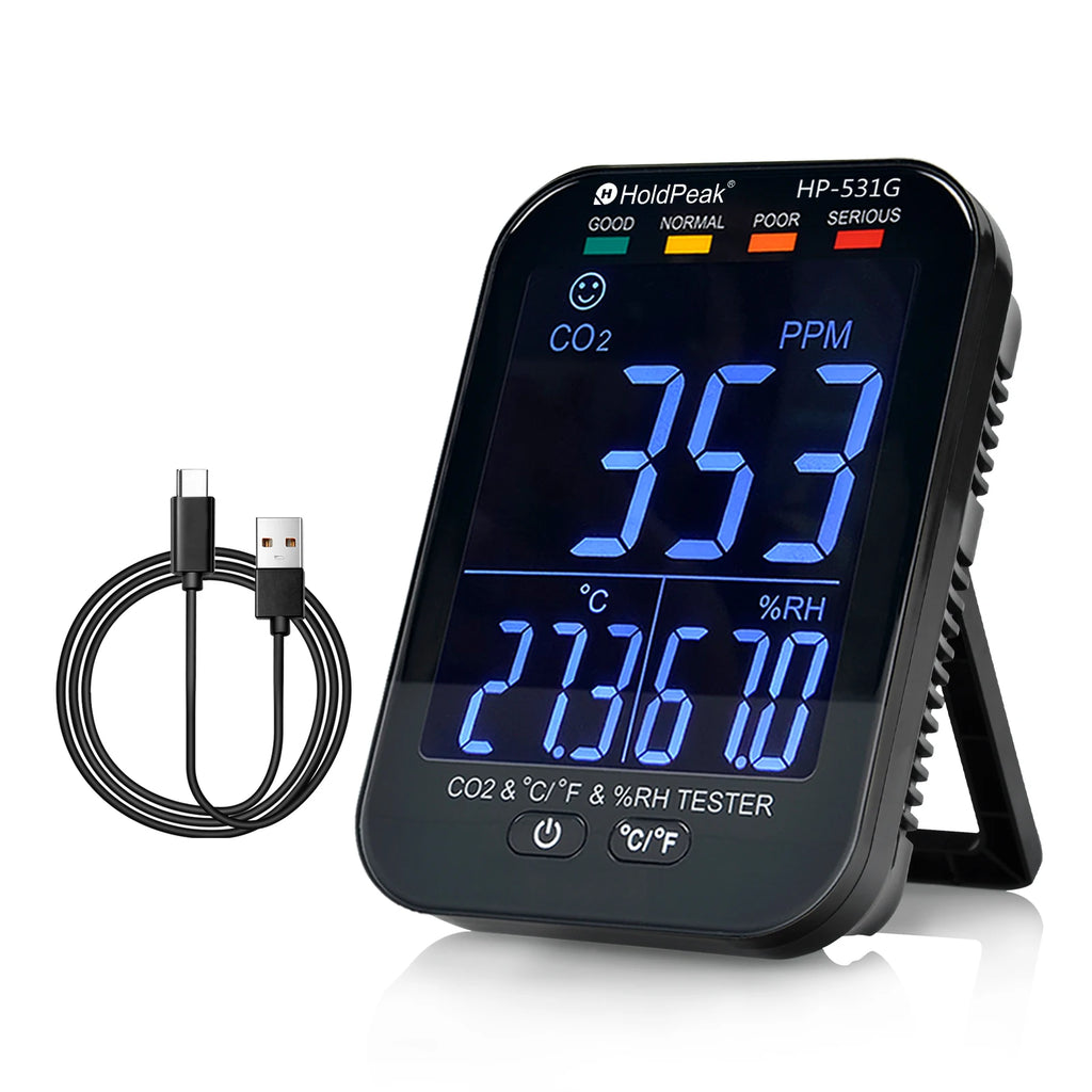BT-531G CO2 Monitor Air Quality Meter NDIR Sensor 0-10000ppm Temperature Humidity Type-C 2000mAh