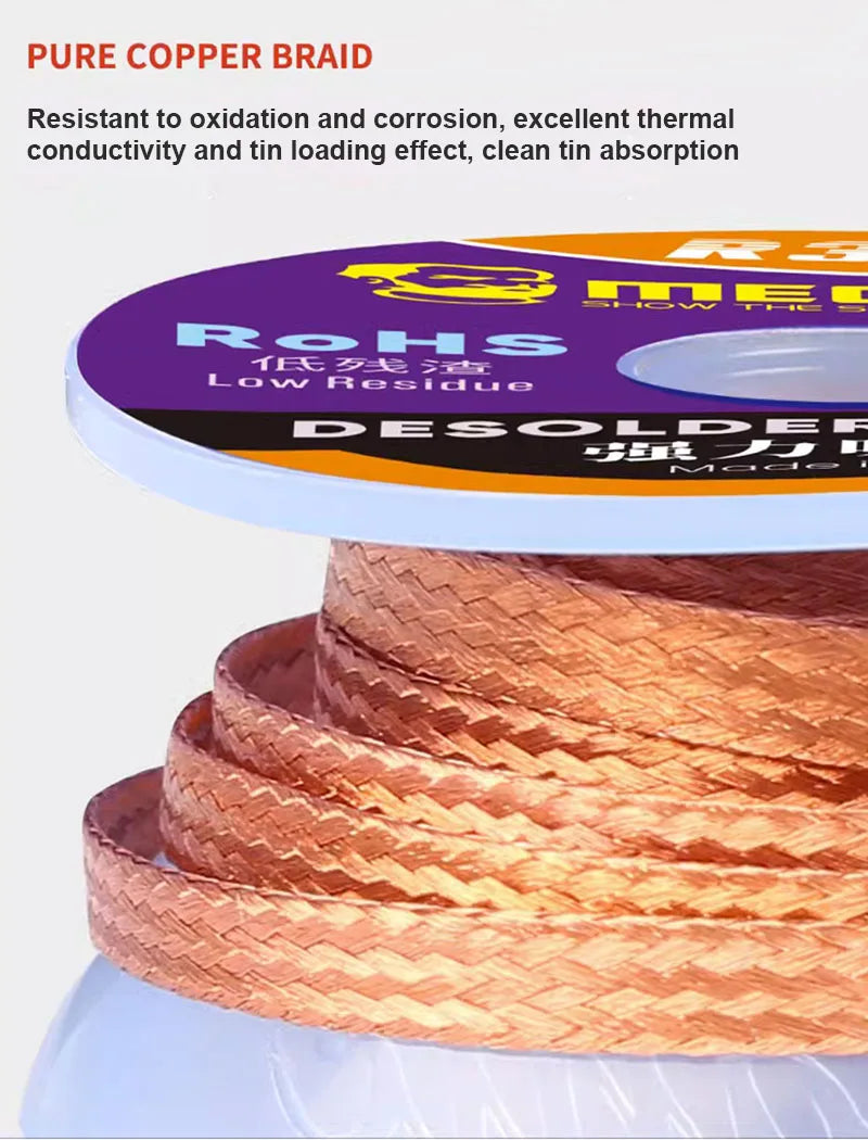 MECHANIC R350 Low Residue Solder Wick 1.0/1.5/2.0/2.5/3.0/3.5/4.0mm Pure Copper Tin Absorption Braid Electronics Repair Cleaning