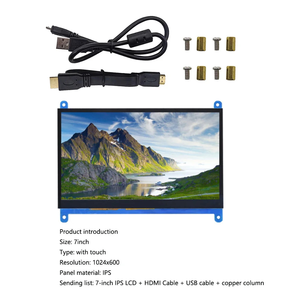 7 inch LCD Display HDMI-compatible Touch Screen 1024x600 Resolution Capacitive Touch Screen Support Systems for Raspberry Pi