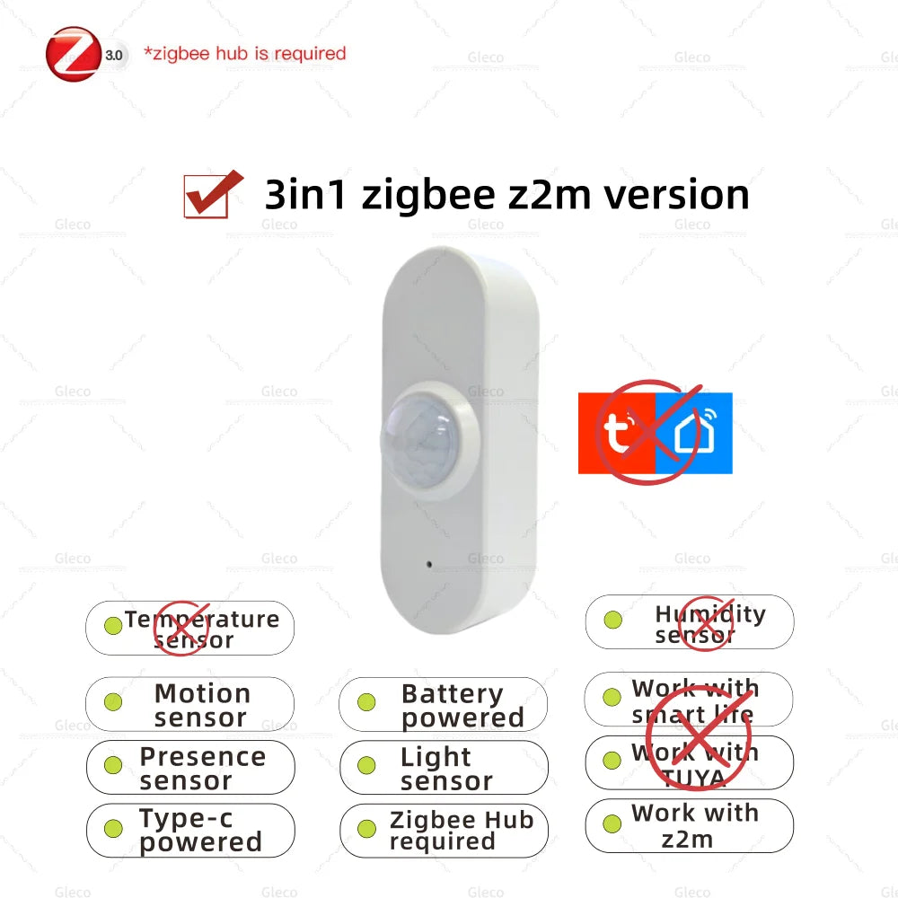 Zigbee /WIFI Human Presence PIR Motion Sensor Luminance Temperature Humidity Detector USB/Battery For Smart Life Tuya Z2M