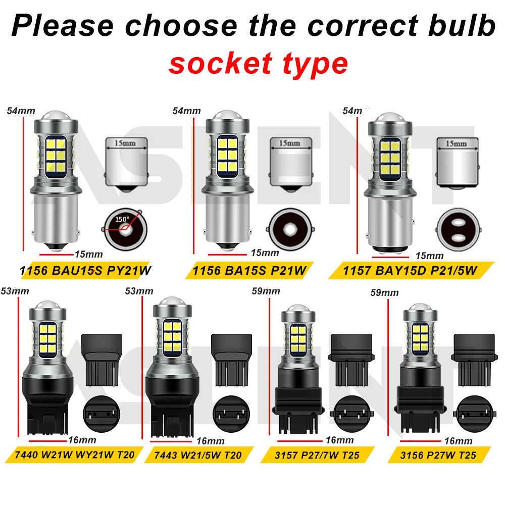 2X P21W led 1156 T20 W21/5W 7443 P21/5W 1800LM W21W Car Bulb 7440 BA15S BAY15D PY21W Auto DRL Light White 1157 LED Brake Light