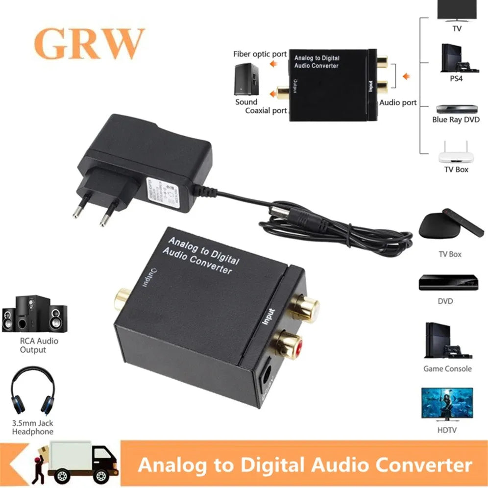 Analog to Digital Converter ADC Audio Analog to Digital (Optical/Coaxial) Converter Optical Coaxial RCA Toslink SPDIF Adapter