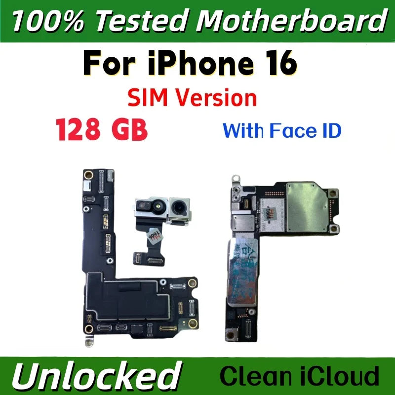 100% Unlocked Motherboard For iPhone 16 Pro Max With Face ID Support iOS Update Logic Board Clean ICloud Mainboard SIM Version